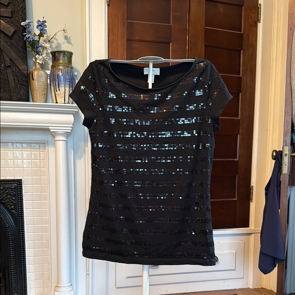 LOFT‎ Black Sequin Fitted T-Shirt- worn a couple of times- great shape